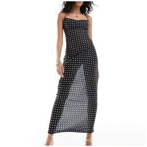 CALI by Resurrection Sheer Polka Dot Beach Cowl Open Strapy Back Maxi Dress S